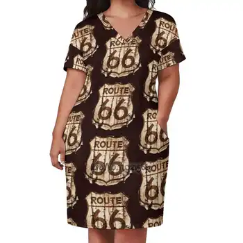 Route 66 Свободная юбка С V-образным вырезом, Сексуальная юбка С Коротким рукавом, Свободное платье Трапециевидной формы, Легкое и дышащее платье Route 66 Classic Cars В Деревенском стиле