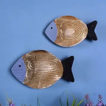 2шт. Настенное украшение в форме рыбы синего/ кофейного цвета, деревянный настенный декор, Подвесная тарелка в форме рыбы, Креативное настенное искусство, украшающее ванную комнату