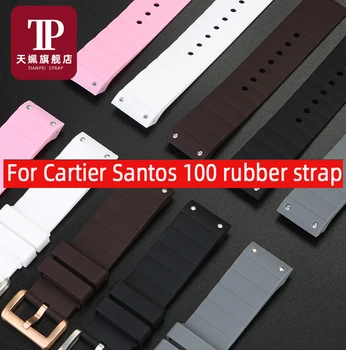 20мм 23мм Ремешок для Часов Cartier Santos Sandoz Santos 100 Силиконовый Ремешок Для Часов Резиновый Мужчин и Женщин Черный
