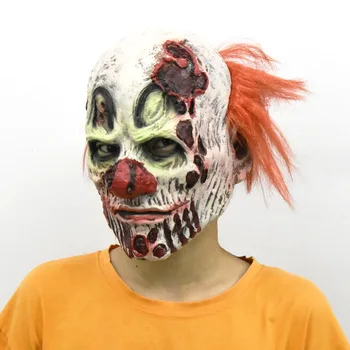 ужасы на Хэллоуин, рыжеволосый клоун, латексная маска, кровоточащий череп зомби, головной убор, хитрый реквизит для вечеринки ужасов, украшение