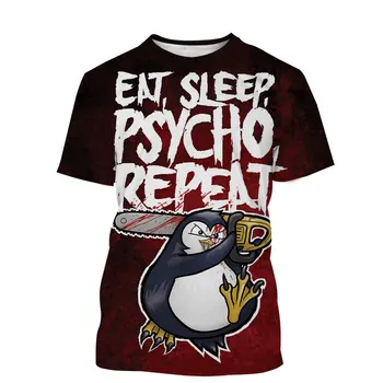 Модные футболки с изображением забавного безумного пингвина Для мужчин, трендовые футболки с О-образным вырезом и принтом харадзюку, топы с коротким рукавом