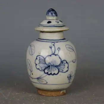 Китайская династия Мин сине-белые фарфоровые цветы Дизайн чайника Caddy 4,53 