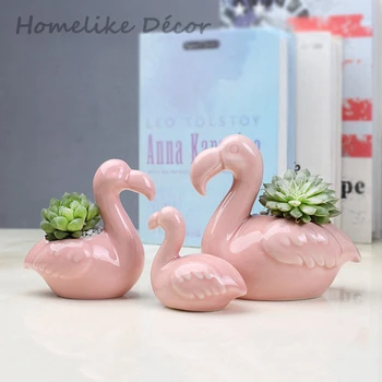 Упаковка из 3 предметов, керамический цветочный горшок в форме фламинго, мини-фарфоровый цветочный горшок с фламинго для украшения рабочего стола, домашнего сада
