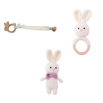 Погремушка для кролика/Плюшевый кролик крючком-/Цепочка для пустышки для мальчиков и девочек в подарок