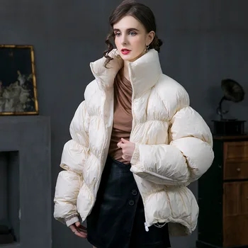2021 зима, новый брендовый пуховик, женская модная свободная Верхняя одежда, пуховик на белом утином пуху, дизайнерские куртки с морщинами, Пуховая парка