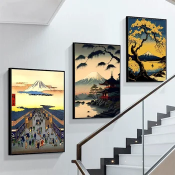 Японский плакат серии пейзажей, Самоклеящийся художественный плакат, наклейка из крафт-бумаги в стиле Ретро, Винтажная декоративная роспись для бара DIY