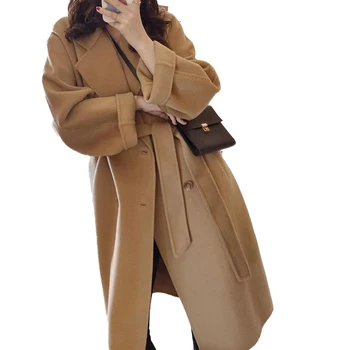 Осенне-Зимнее Новое Высококачественное Модное Женское Однотонное пальто Средней длины С длинными рукавами