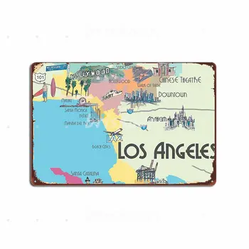 Лос-Анджелес, Калифорния, Чистая Культовая карта города, Металлические знаки, Настенная живопись, дизайн бара, Пещера, клуб, вечеринка, Металлические плакаты