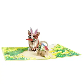 Поздравительная открытка с Пасхой Креативная пригласительная открытка 3D Easter Corgi с заячьими ушками Домашние Пасхальные всплывающие открытки Приветственная открытка