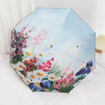 Креативный цветочный зонт, Двухслойный зонт для защиты от ультрафиолетового излучения, Открытый зонтик, Мужской женский Портативный 3-х складной зонт Kawaii