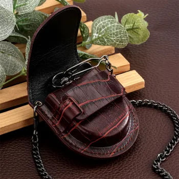 Винтажная коричневая/черная кожаная сумка-кобура для карманных часов