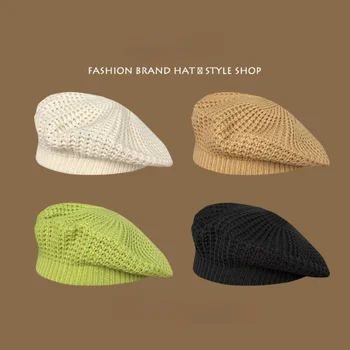 Дизайнерские модные береты, кепки для женщин, однотонные вязаные ретро-шапки, осень и зима, милая и универсальная шерстяная шапка Tide в повседневном стиле