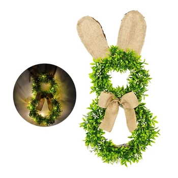 Пасхальный Цветочный Венок с Кроликами, украшение в виде Пасхальных Кроликов, Ротанги, Весенний Дверной Венок