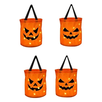 H7EA Праздничные сумки для вечеринки в честь Хэллоуина, тканевые сумки для угощений в виде тыквы на шнурке для детских праздников