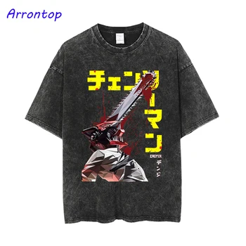 Винтажная выстиранная футболка для мужчин с коротким рукавом из аниме, манги, футболки Chrollo Harajuku, идея подарка