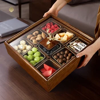 Китайский ящик для хранения сухофруктов из массива дерева, гостиная, журнальный столик, фруктовая тарелка, закуски, конфеты