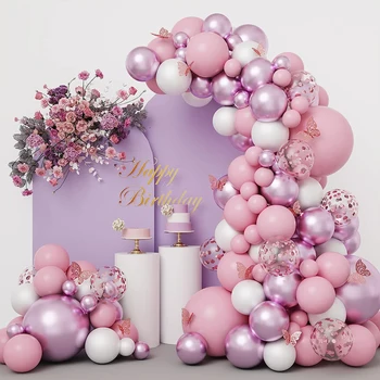 Набор розовых гирлянд из воздушных шаров, металл, Розовое золото, конфетти, латексные шары, Бабочка, Свадебный детский душ, украшение на день рождения