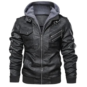 Мужская брендовая одежда 3XL, мужские куртки из искусственной кожи с капюшоном, осень-зима, новая модная повседневная тонкая мотоциклетная куртка, байкерские пальто