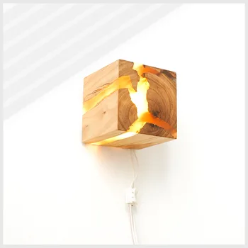Квадратный настенный светильник из смолы вяза, настенный светильник из крекерного дерева, квадратный деревянный обеденный бар, прикроватный маленький ночной светильник