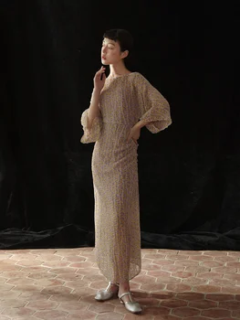Платье-Русалка, высококачественная плиссированная шифоновая юбка, облегающая фигуру, легкое летнее платье в китайском стиле с длинным рукавом
