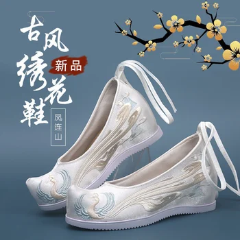 Древнекитайское традиционное танцевальное представление Ханфу, парусиновые туфли на плоской подошве с вышивкой, Восточные женские свадебные туфли в Старом Пекине