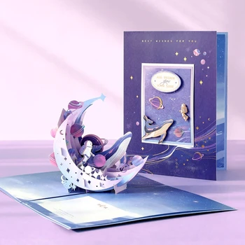 3D для всплывающих открыток Moon Подарки на День рождения, годовщину, открытки, приглашения на свадьбу P15F