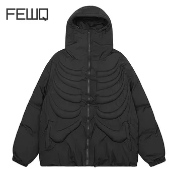 Хлопчатобумажная куртка FEWQ Darkwear с высоким воротом и капюшоном, мужской модный уличный дизайн, однотонные осенние мужские топы 24X4276