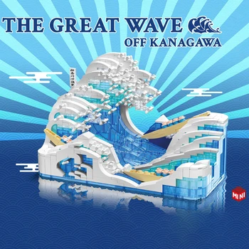 Строительный блок Kanagawa Surfing Ocean Fish Tank Model Assembly Игрушки из мини-частиц могут удерживать воду Подарки для мальчиков на день рождения для друзей