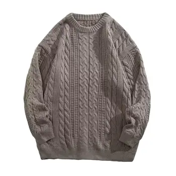 Мужской осенне-зимний свитер, однотонный вязаный теплый Толстый пуловер с длинным рукавом, Свободный, без усадки, Повседневный свитер Унисекс для пары
