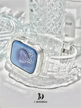 Корейский Симпатичный Прозрачный Ремешок Для Apple Watch Band 49 мм 41 45 40 44 мм 42 38 Для iwatch Серии 9 8 7 SE 6 5 4 3 Correa TPU Силиконовый ремешок
