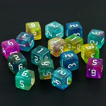 10шт Набор многогранных кубиков D6 смешанных цветов, 6-сторонние блестящие кубики для ролевых игр, обучения математике, настольных игр