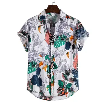 2023 Гавайские мужские рубашки с коротким рукавом, топы с принтом и пуговицами, мужская рубашка в этническом стиле, повседневные пляжные винтажные рубашки большого размера, топ