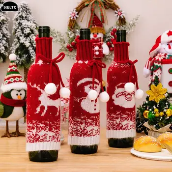 1шт Рождество, снеговик, Вязаная Рождественская Крышка для бутылки вина, Санта-Клаус, Крышка для бутылки шампанского, Новогодний подарок, Рождественское украшение