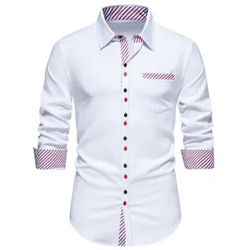 Обычная мужская официальная рубашка в полоску в стиле пэчворк, деловые рубашки с длинным рукавом, сорочки для рабочего места, свадебного банкета, Hombre